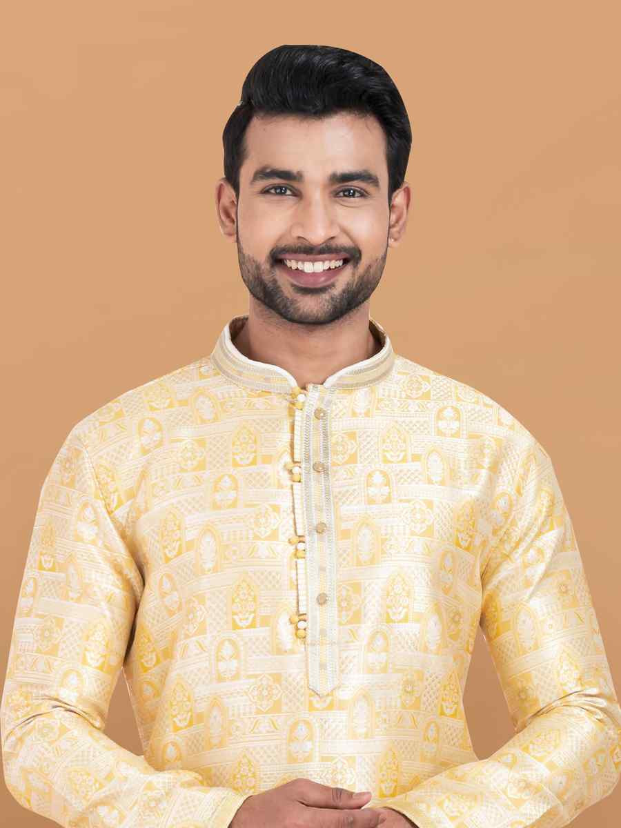 Multi Cotton Jacquard Printed Festival Wedding Kurta Pyjama Men's Wear