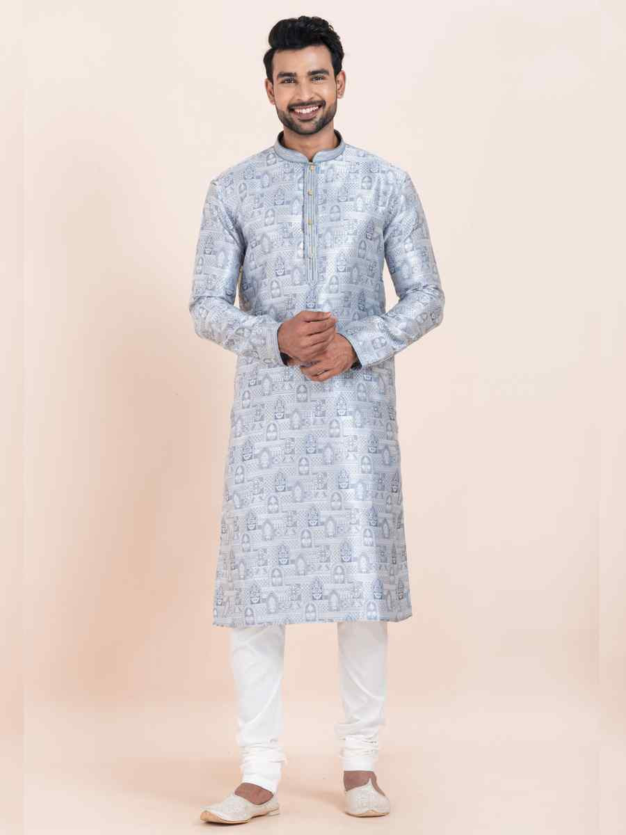 Multi Cotton Jacquard Printed Festival Wedding Kurta Pyjama Men's Wear