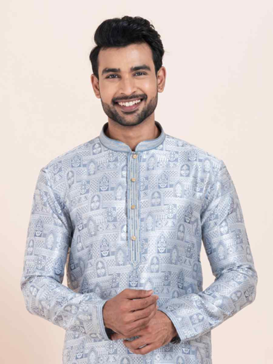 Multi Cotton Jacquard Printed Festival Wedding Kurta Pyjama Men's Wear