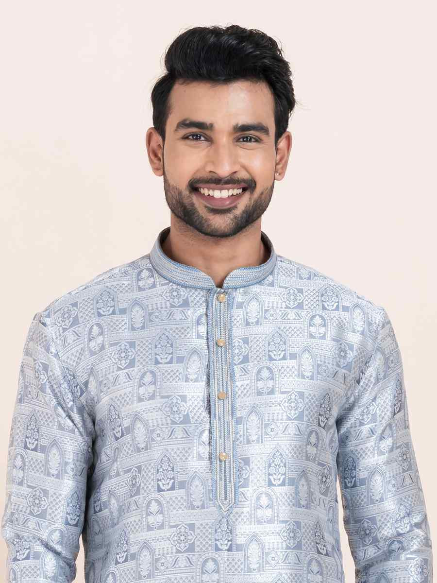 Multi Cotton Jacquard Printed Festival Wedding Kurta Pyjama Men's Wear