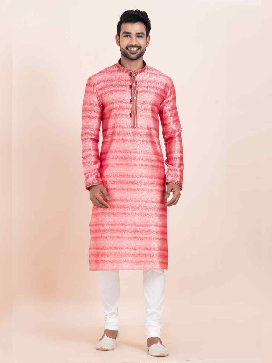 Multi Cotton Jacquard Printed Festival Wedding Kurta Pyjama Men's Wear