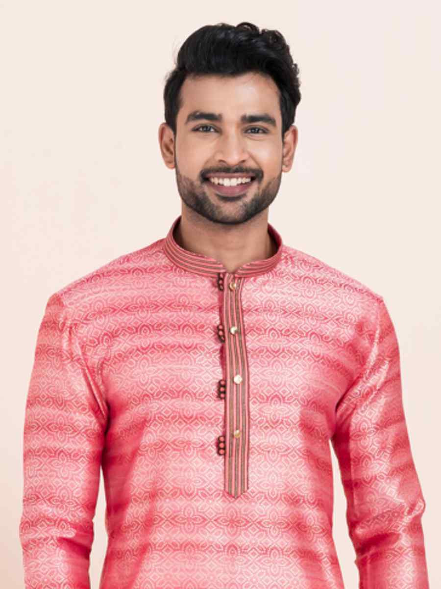 Multi Cotton Jacquard Printed Festival Wedding Kurta Pyjama Men's Wear