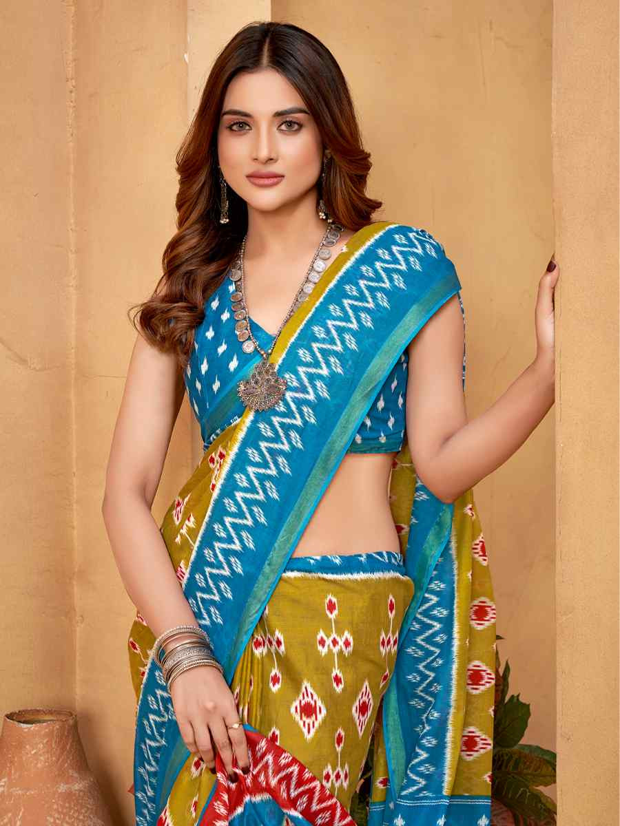 Multi Cotton Printed Casual Festival Classic Style Saree