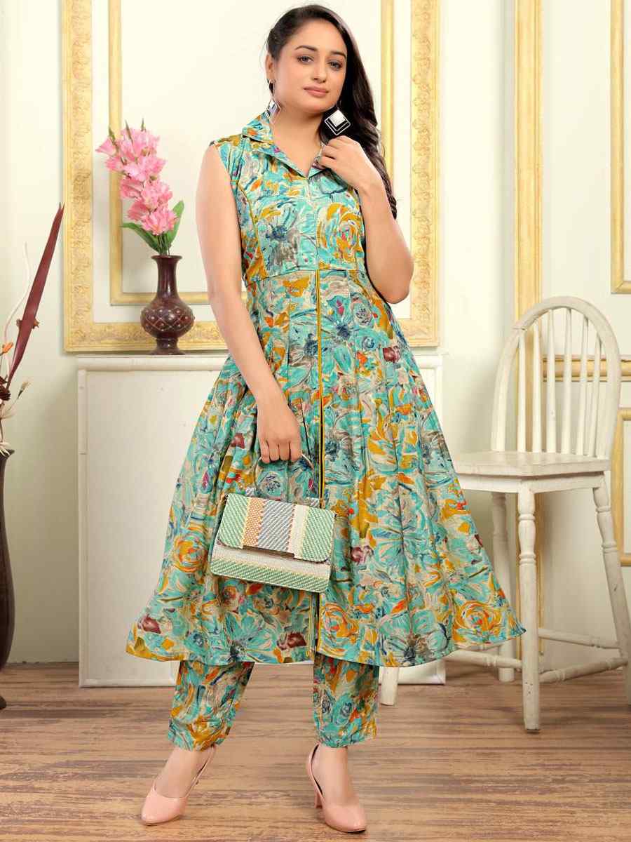 Multi Cotton Printed Festival Casual Ready Pant Salwar Kameez