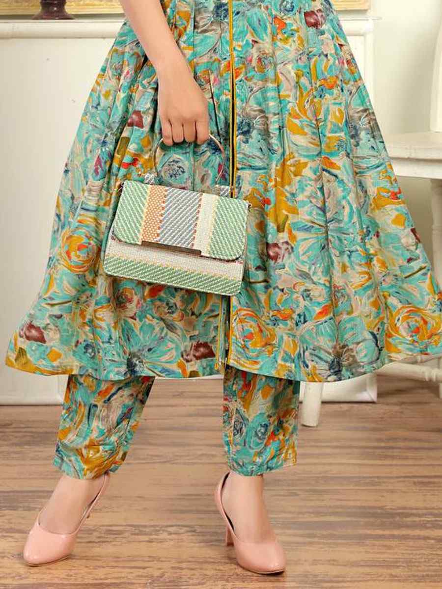 Multi Cotton Printed Festival Casual Ready Pant Salwar Kameez