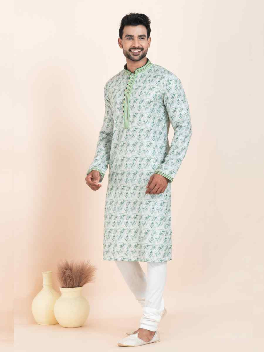 Multi Cotton Printed Festival Wedding Kurta Pyjama Men's Wear