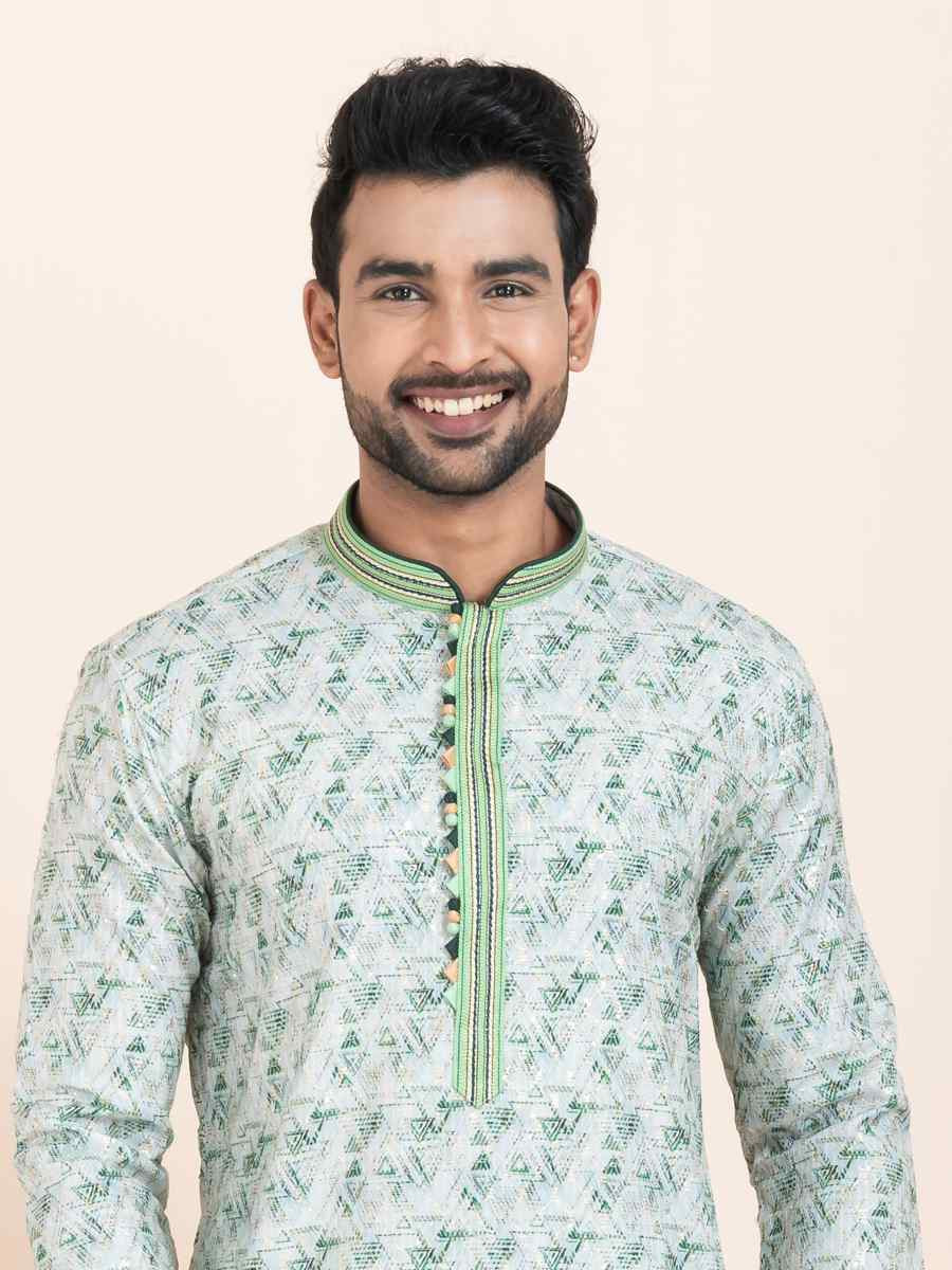 Multi Cotton Printed Festival Wedding Kurta Pyjama Men's Wear