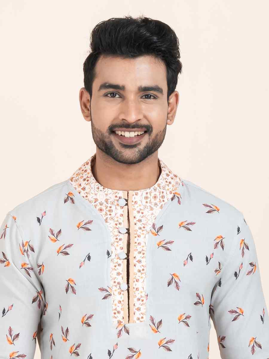 Multi Cotton Printed Festival Wedding Kurta Pyjama Men's Wear