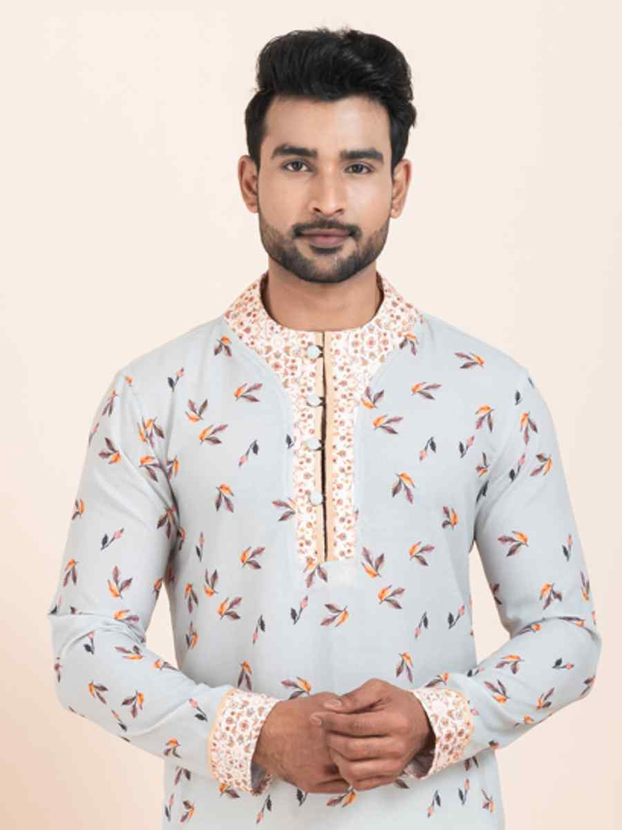 Multi Cotton Printed Festival Wedding Kurta Pyjama Men's Wear