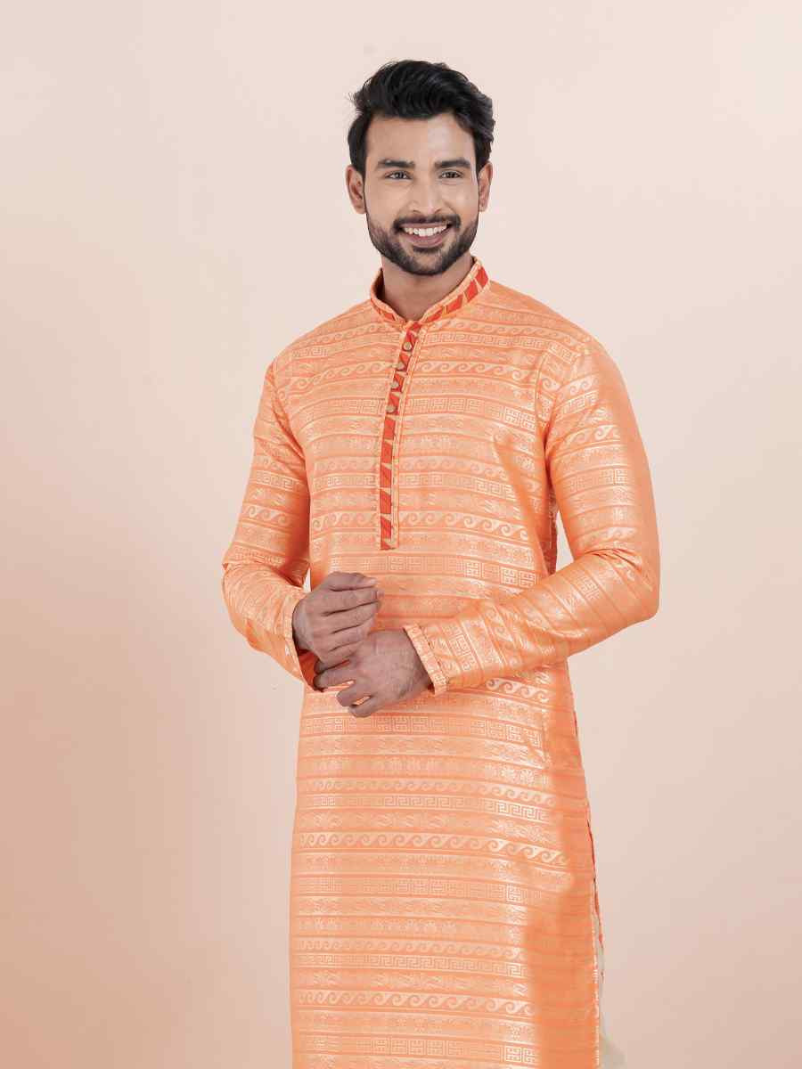 Multi Cotton Silk Jacquard Embroidered Festival Wedding Kurta Pyjama Men's Wear