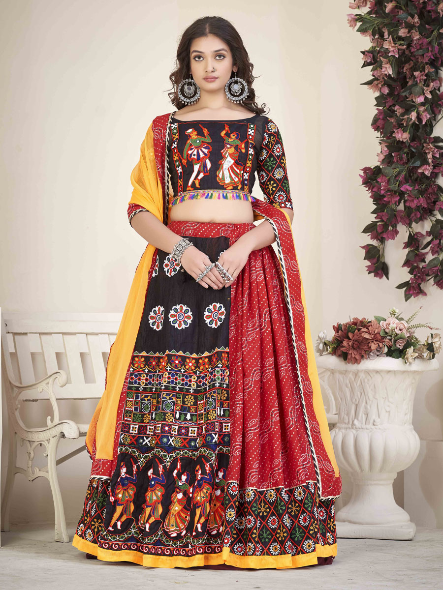 Multi Cotton Silk Printed Festival Mehendi Circular Lehenga Choli