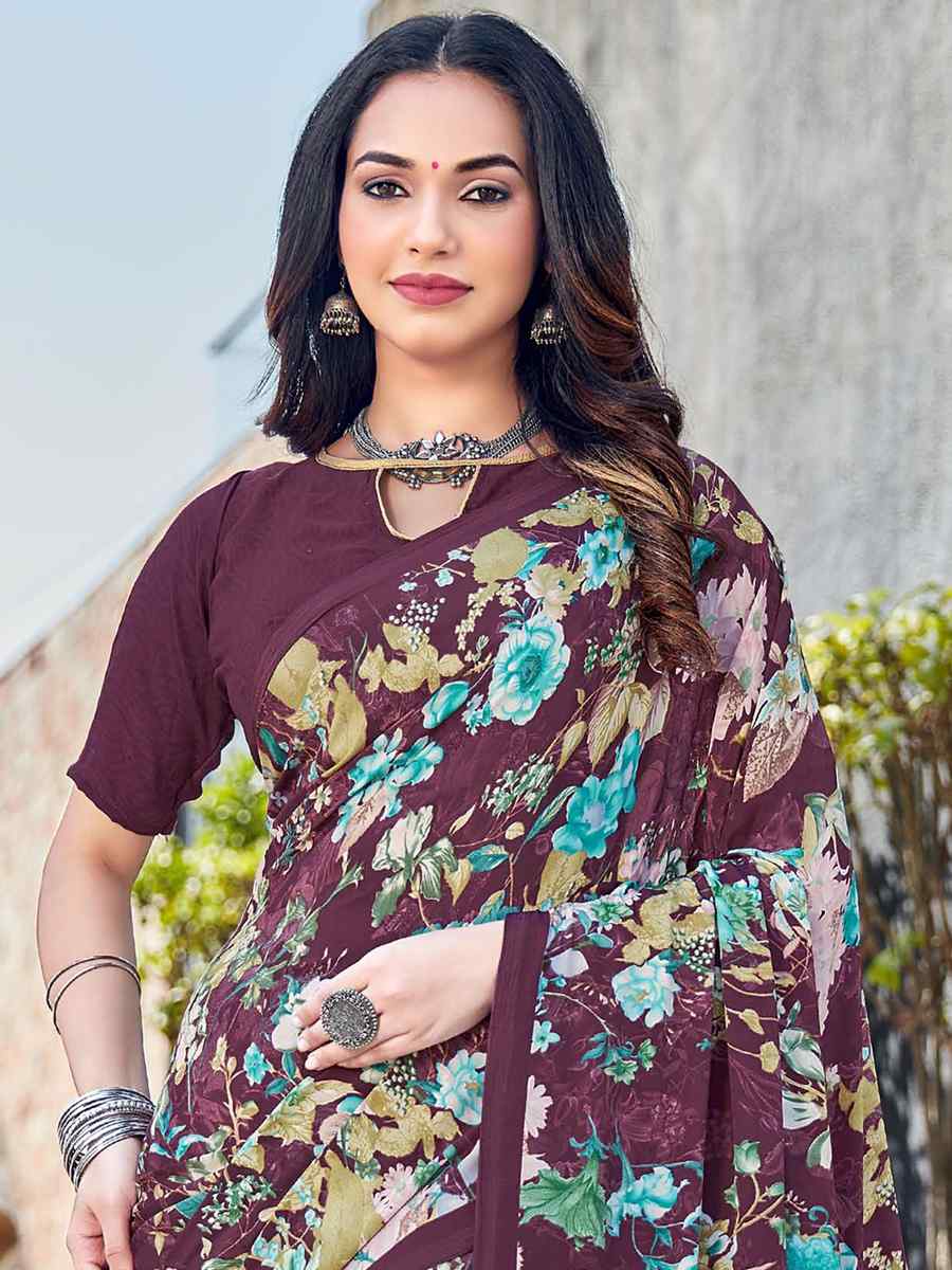 Multi Crepe Printed Casual Festival Contemporary Saree