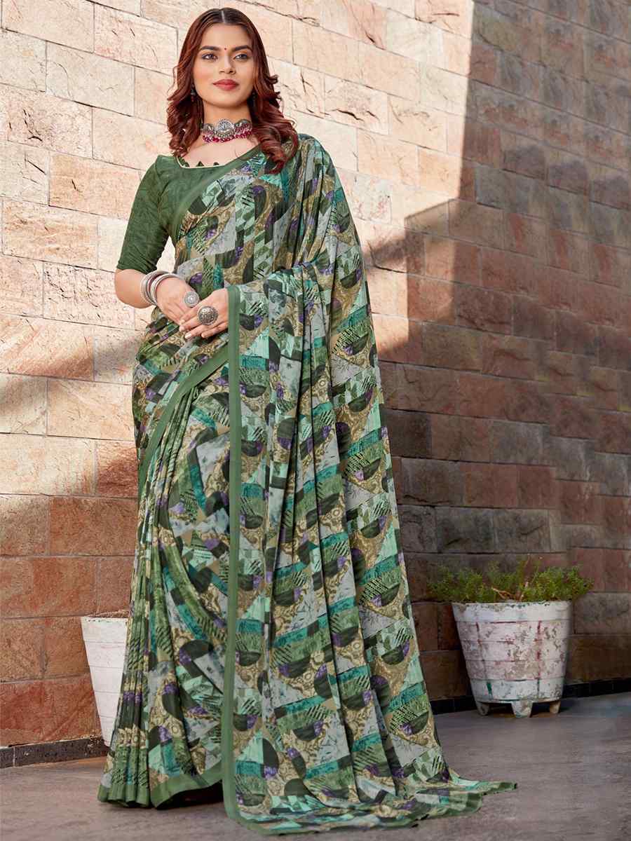 Multi Crepe Printed Casual Festival Contemporary Saree