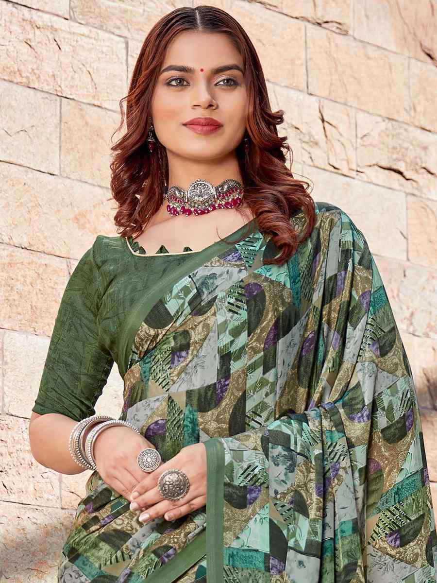 Multi Crepe Printed Casual Festival Contemporary Saree