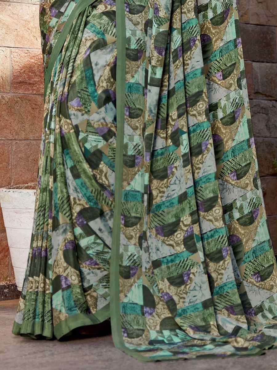 Multi Crepe Printed Casual Festival Contemporary Saree