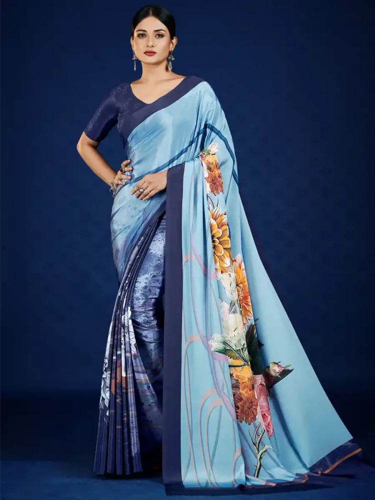 Multi Crepe Printed Festival Casual Contemporary Saree