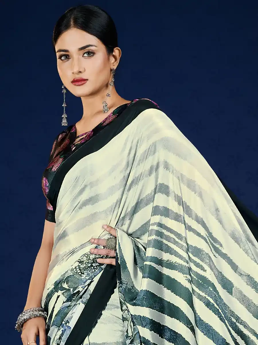 Multi Crepe Printed Festival Casual Contemporary Saree