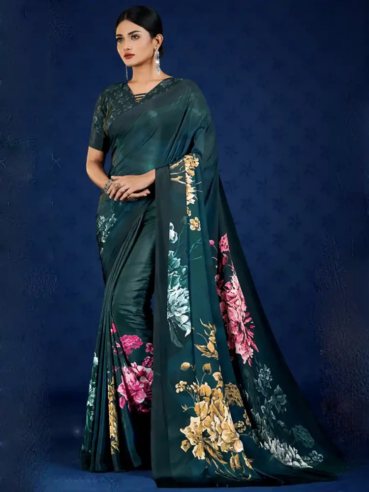 Multi Crepe Printed Festival Casual Contemporary Saree