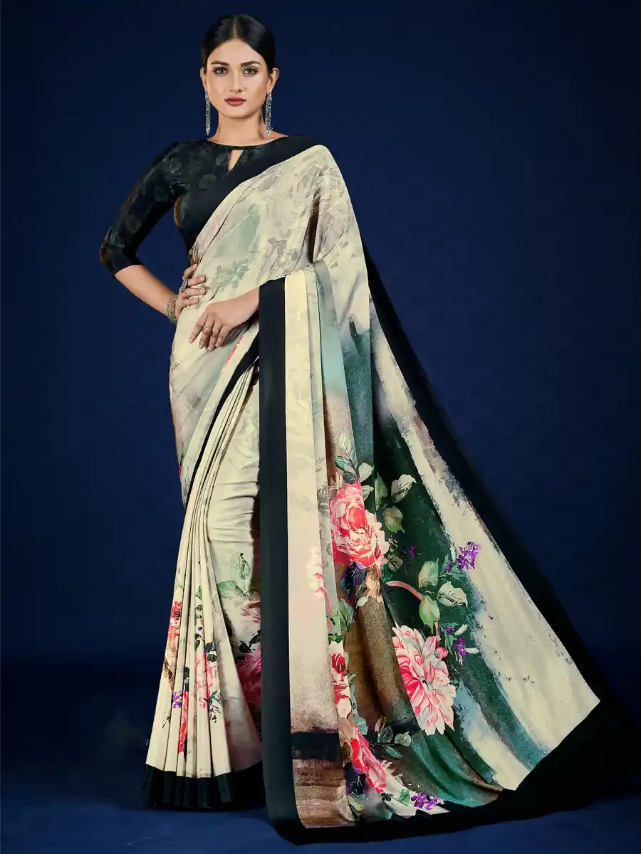 Multi Crepe Printed Festival Casual Contemporary Saree