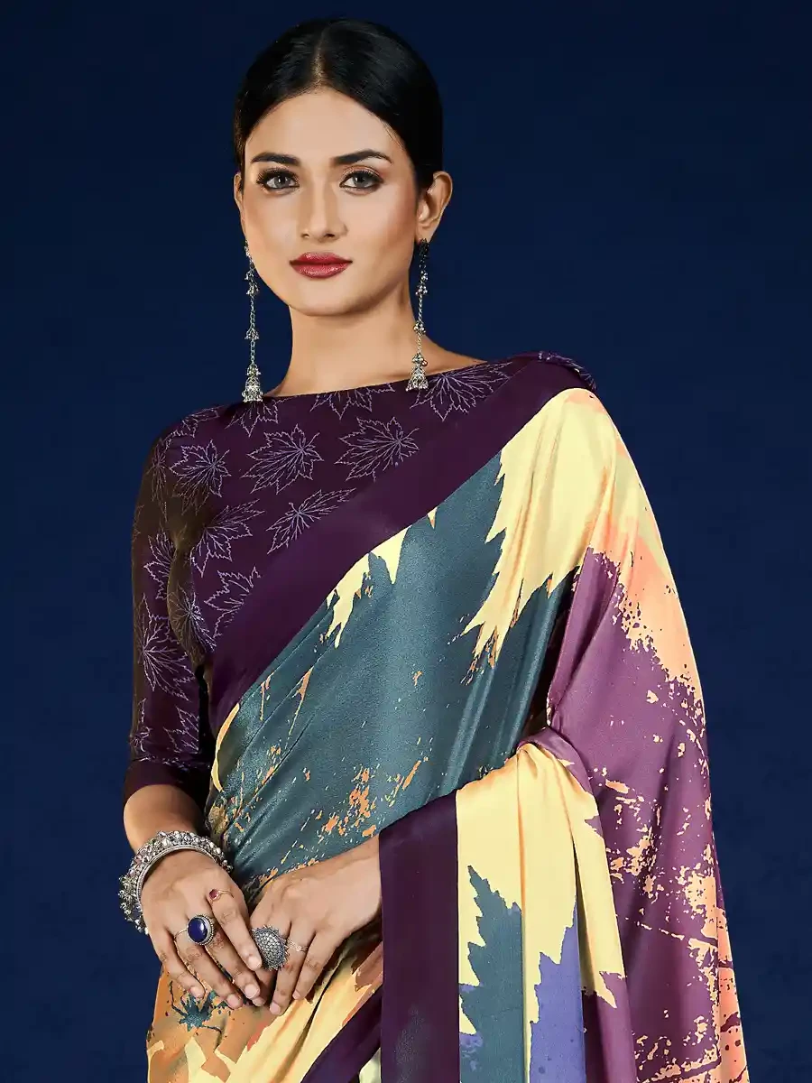 Multi Crepe Printed Festival Casual Contemporary Saree