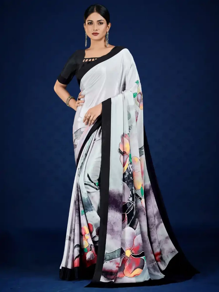 Multi Crepe Printed Festival Casual Contemporary Saree