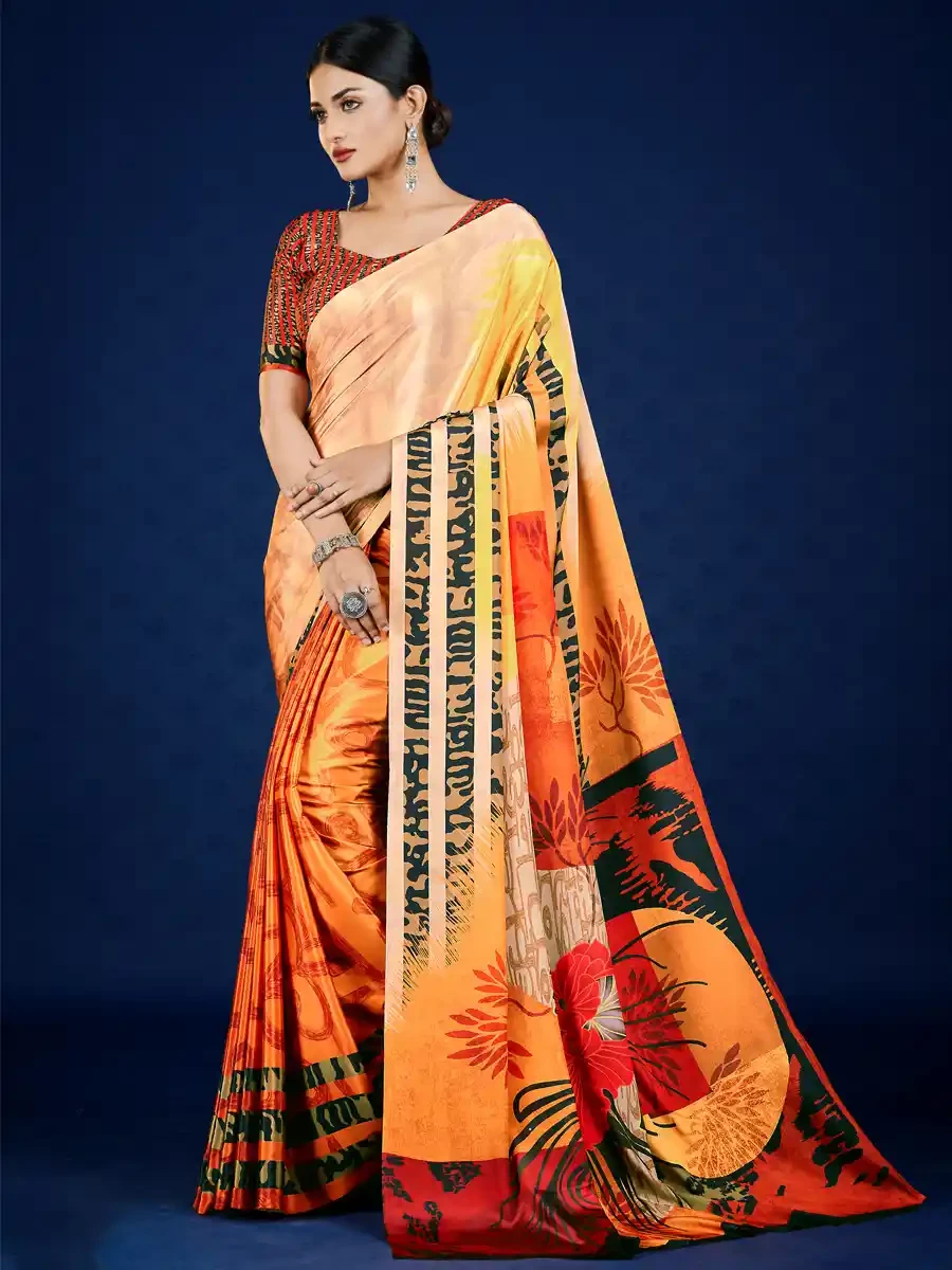 Multi Crepe Printed Festival Casual Contemporary Saree