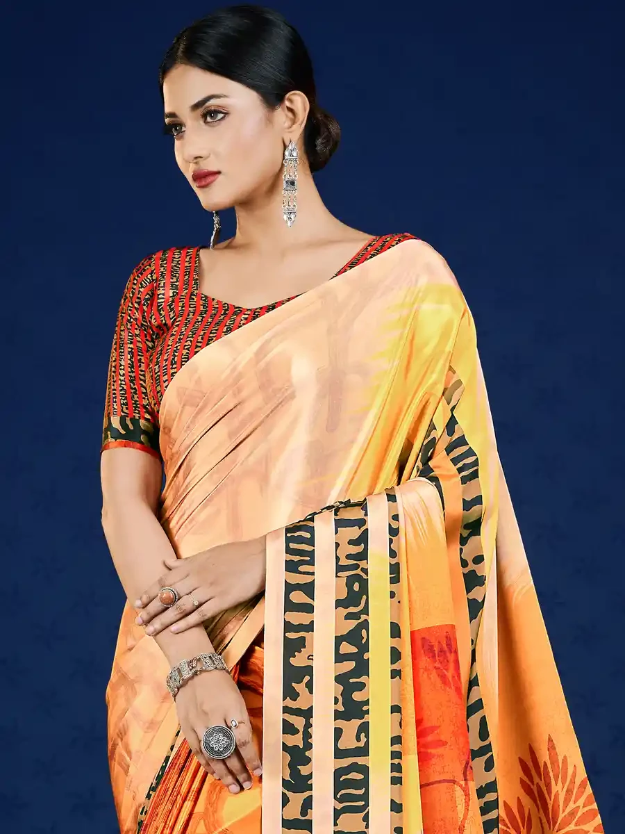 Multi Crepe Printed Festival Casual Contemporary Saree