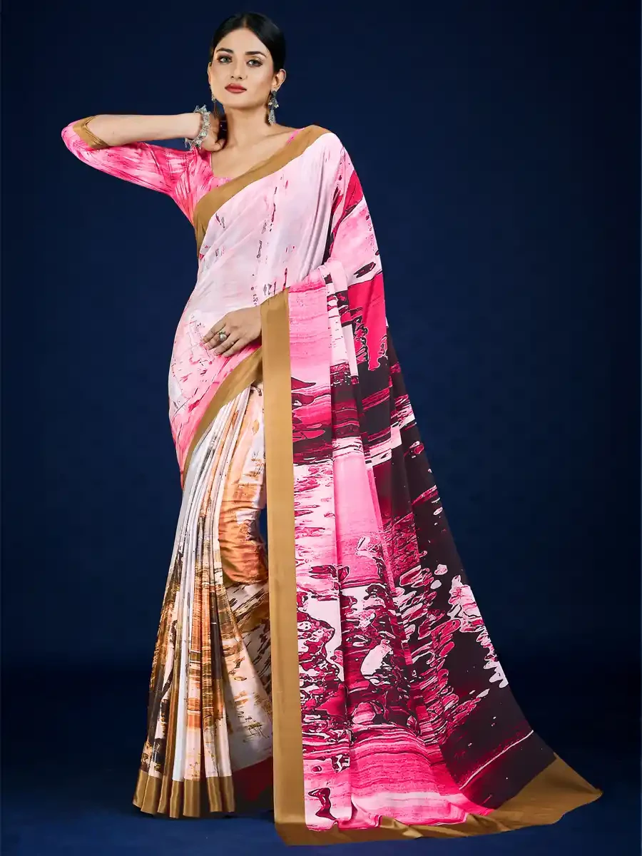 Multi Crepe Printed Festival Casual Contemporary Saree