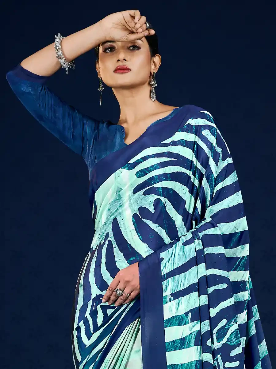 Multi Crepe Printed Festival Casual Contemporary Saree