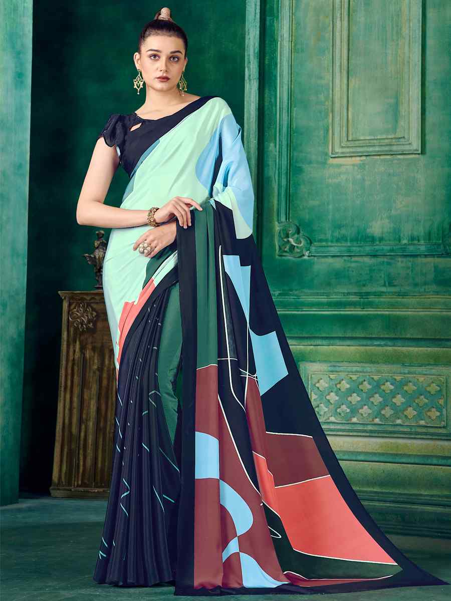 Multi Crepe Printed Festival Casual Contemporary Saree