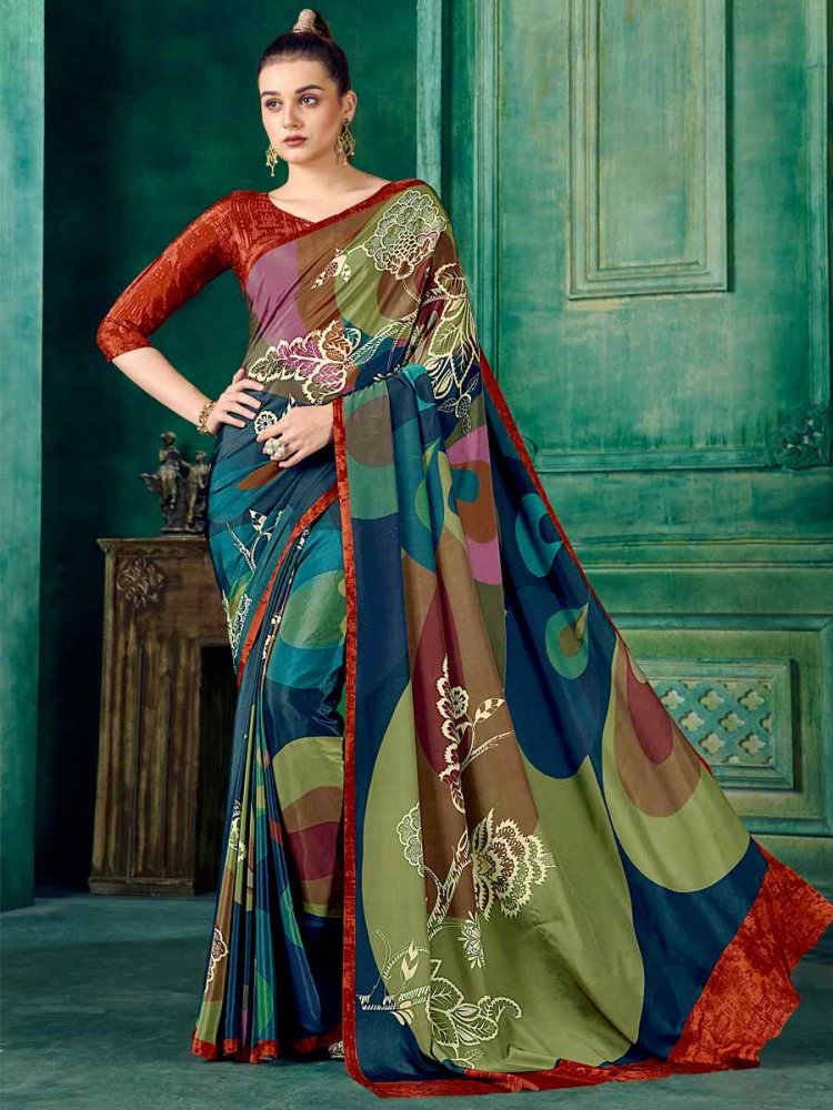 Multi Crepe Printed Festival Casual Contemporary Saree