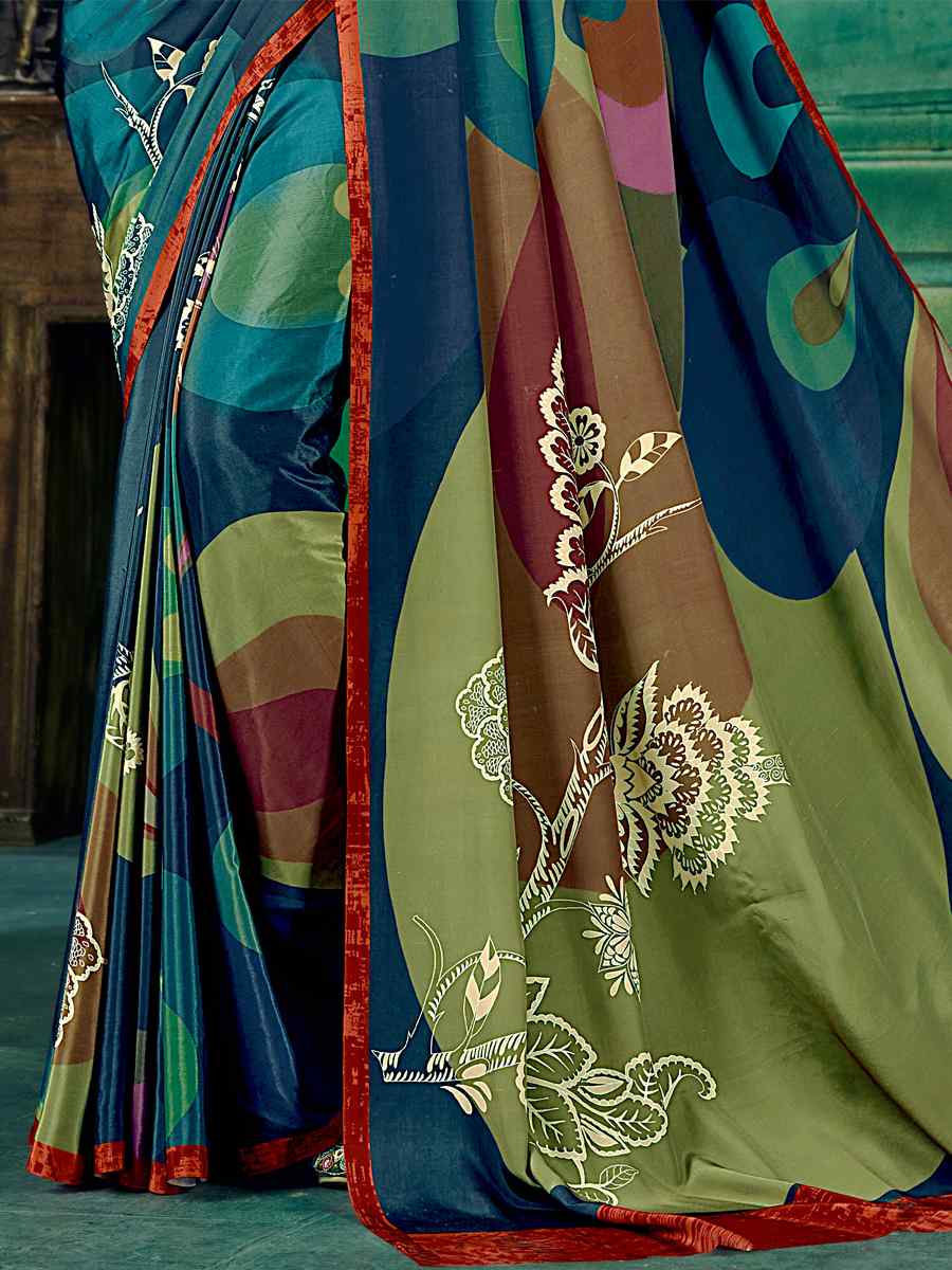 Multi Crepe Printed Festival Casual Contemporary Saree