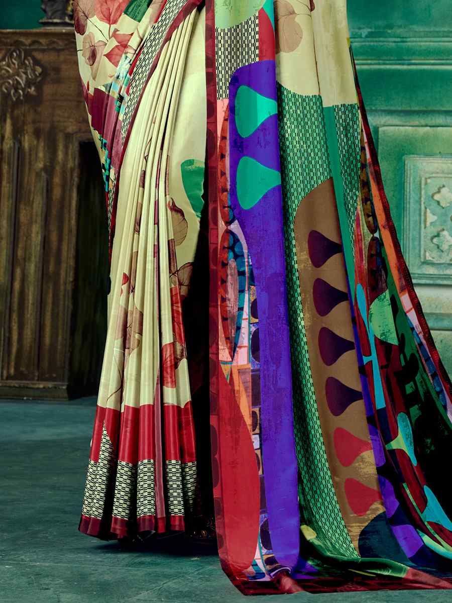 Multi Crepe Printed Festival Casual Contemporary Saree