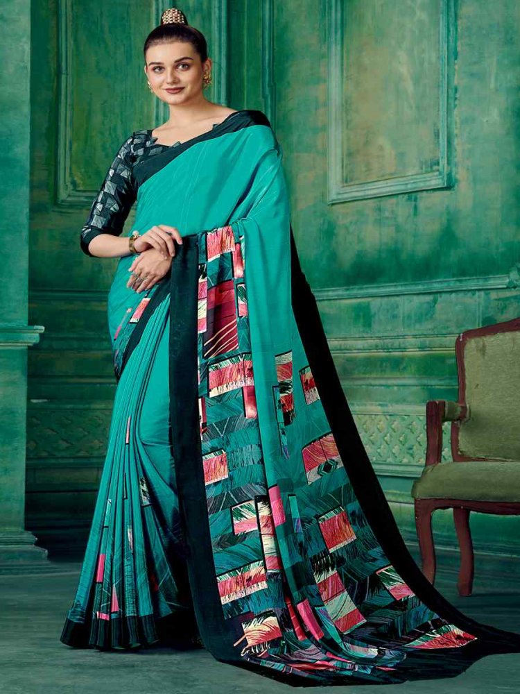 Multi Crepe Printed Festival Casual Contemporary Saree