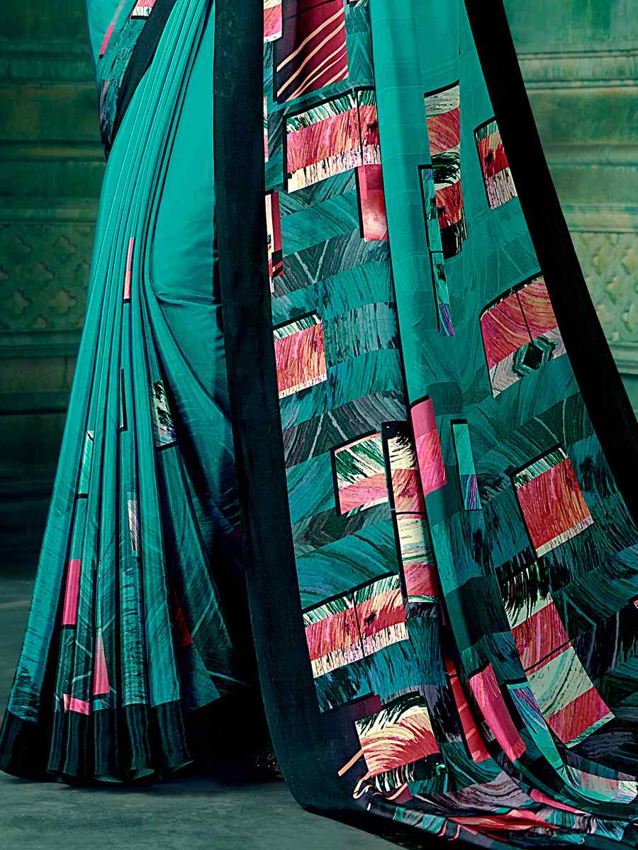 Multi Crepe Printed Festival Casual Contemporary Saree