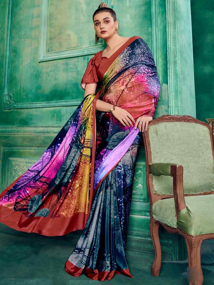 Multi Crepe Printed Festival Casual Contemporary Saree