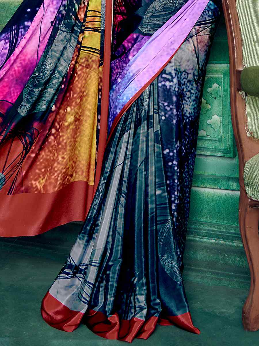 Multi Crepe Printed Festival Casual Contemporary Saree