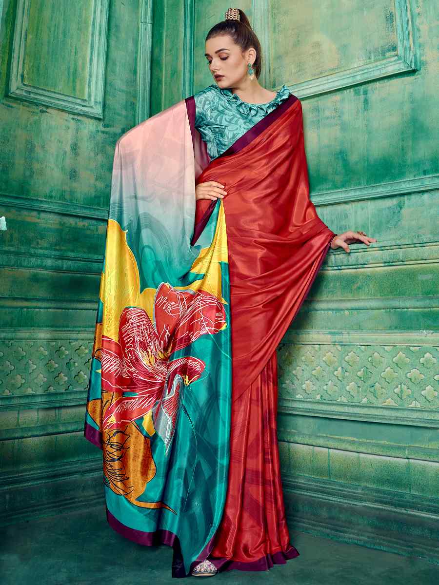 Multi Crepe Printed Festival Casual Contemporary Saree