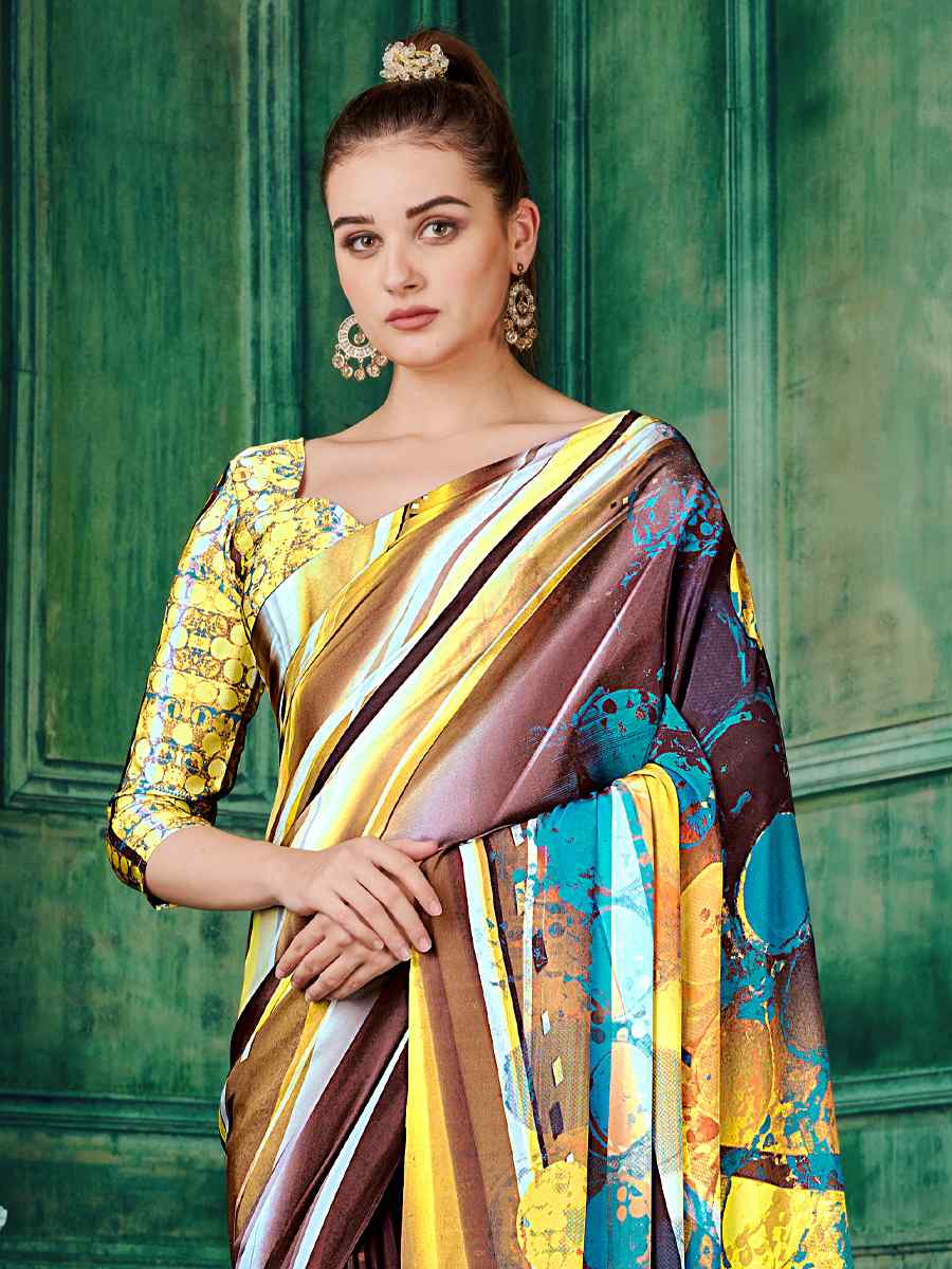 Multi Crepe Printed Festival Casual Contemporary Saree