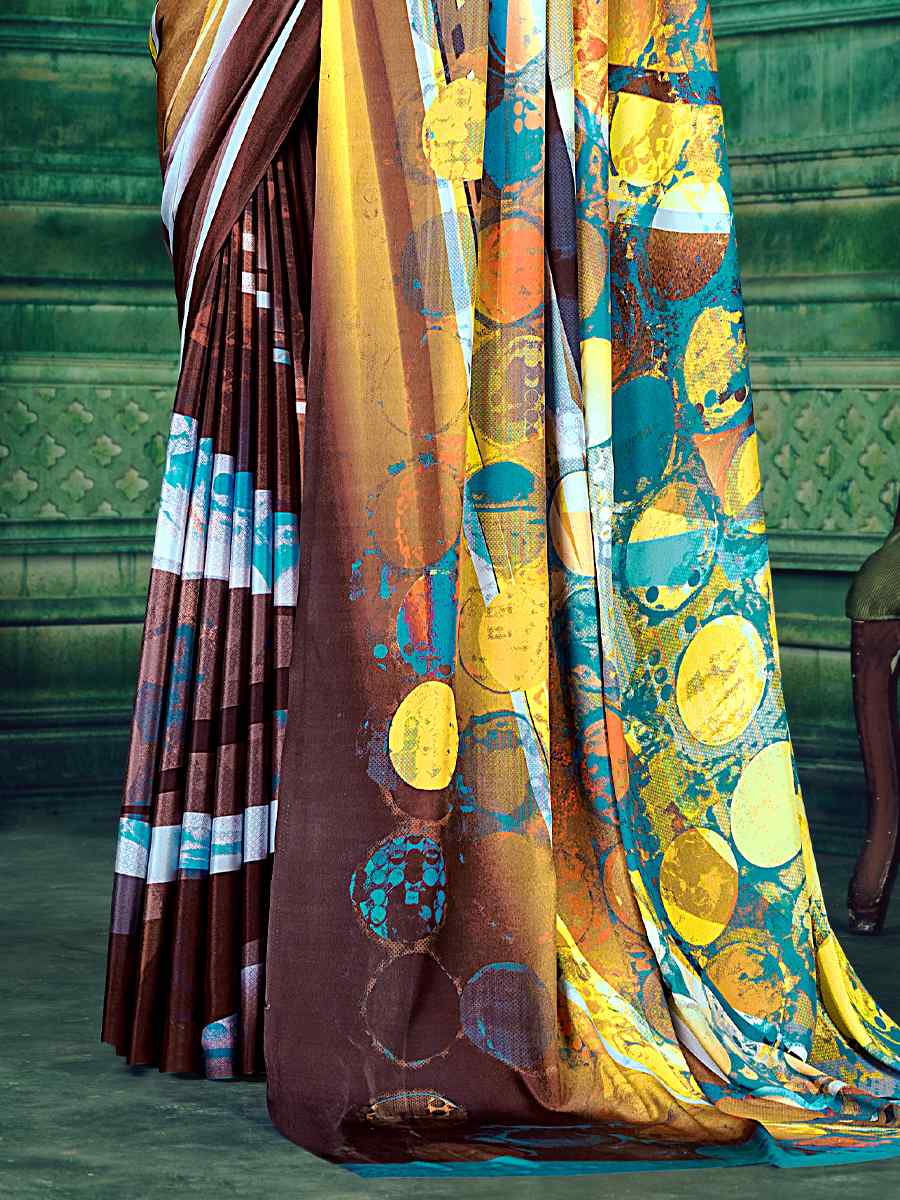 Multi Crepe Printed Festival Casual Contemporary Saree