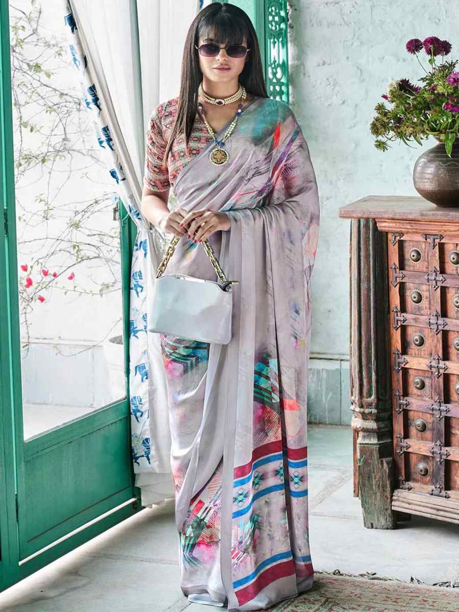 Multi Crepe Soft Silk Printed Festival Casual Contemporary Saree