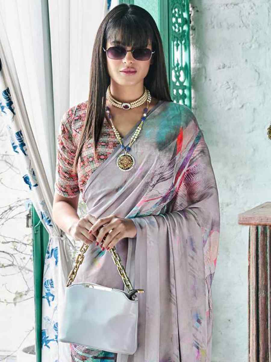 Multi Crepe Soft Silk Printed Festival Casual Contemporary Saree