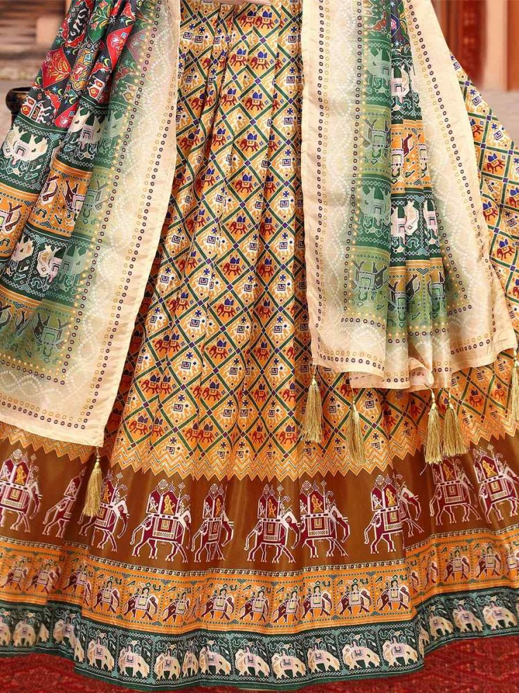 Multi Color Silk Embroidered Lehenga Choli