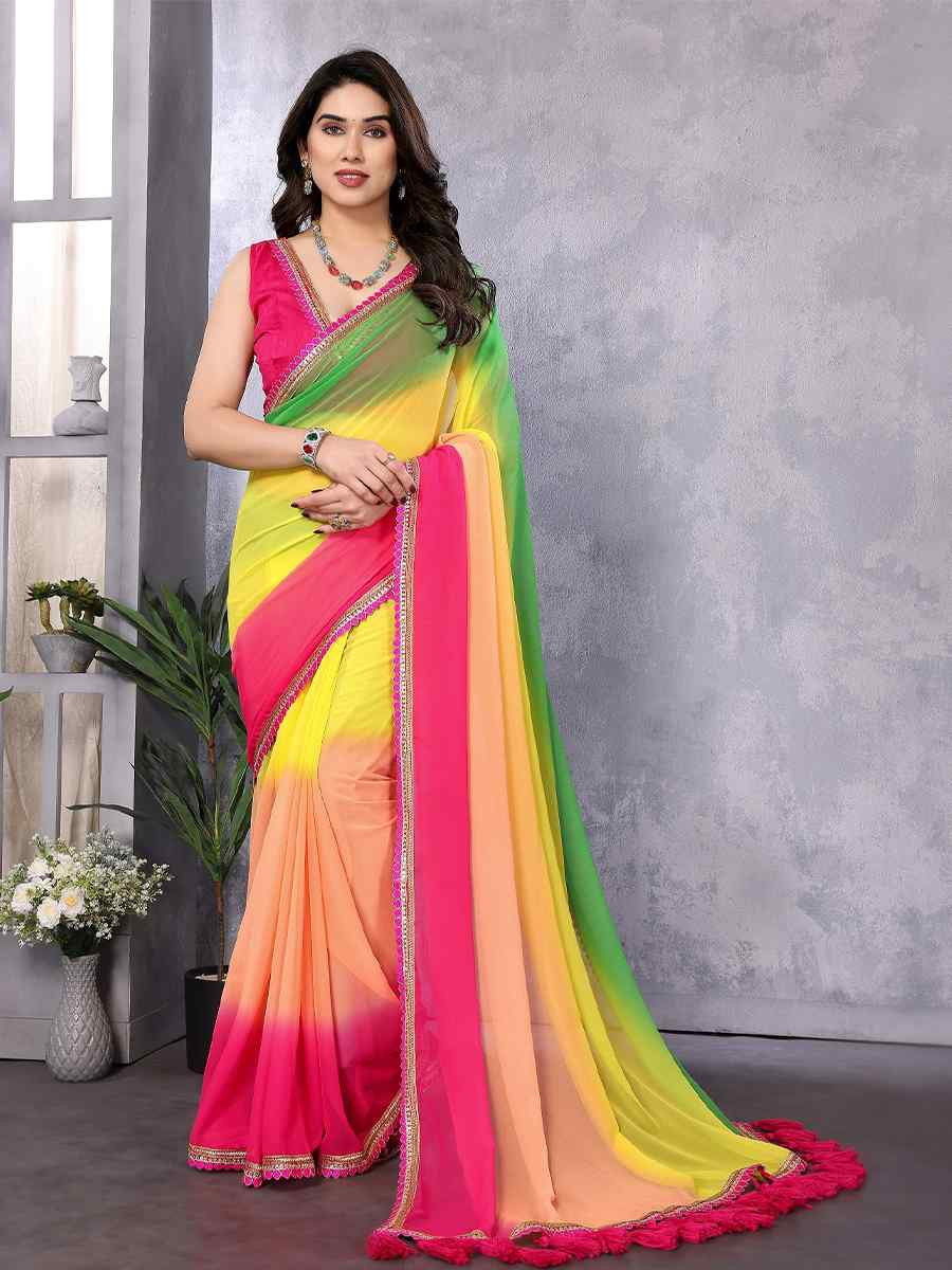 Multi Faux Georgette Printed Casual Festival Classic Style Saree