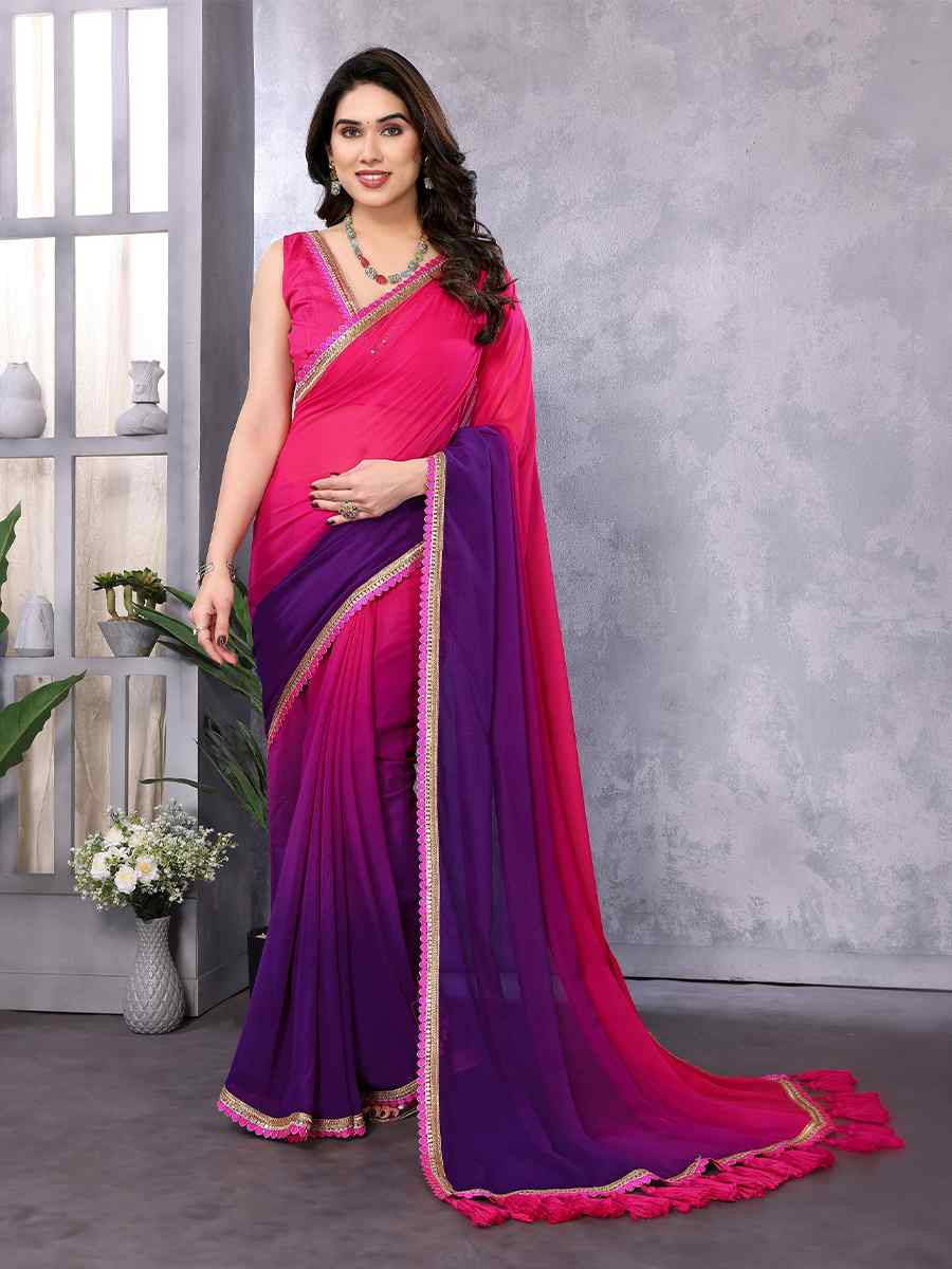 Multi Faux Georgette Printed Casual Festival Classic Style Saree