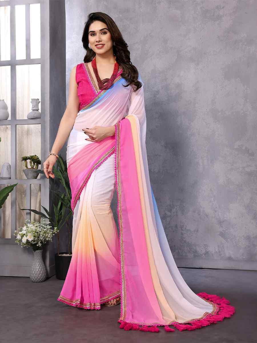 Multi Faux Georgette Printed Casual Festival Classic Style Saree