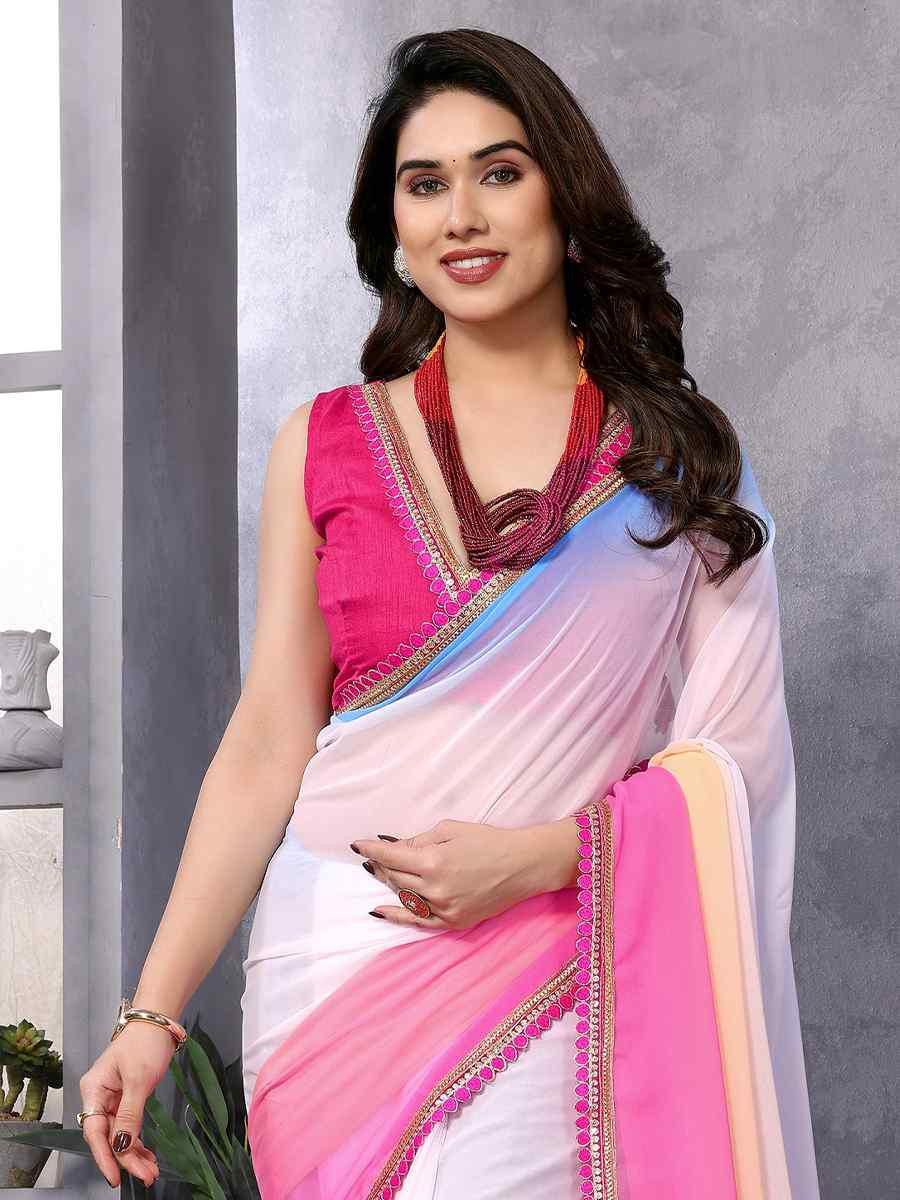 Multi Faux Georgette Printed Casual Festival Classic Style Saree