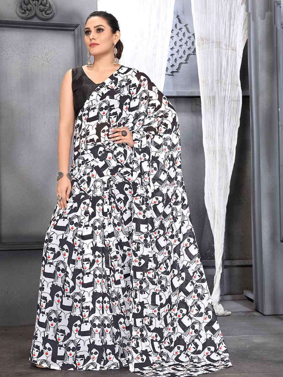 Multi Faux Georgette Printed Festival Party Contemporary Saree