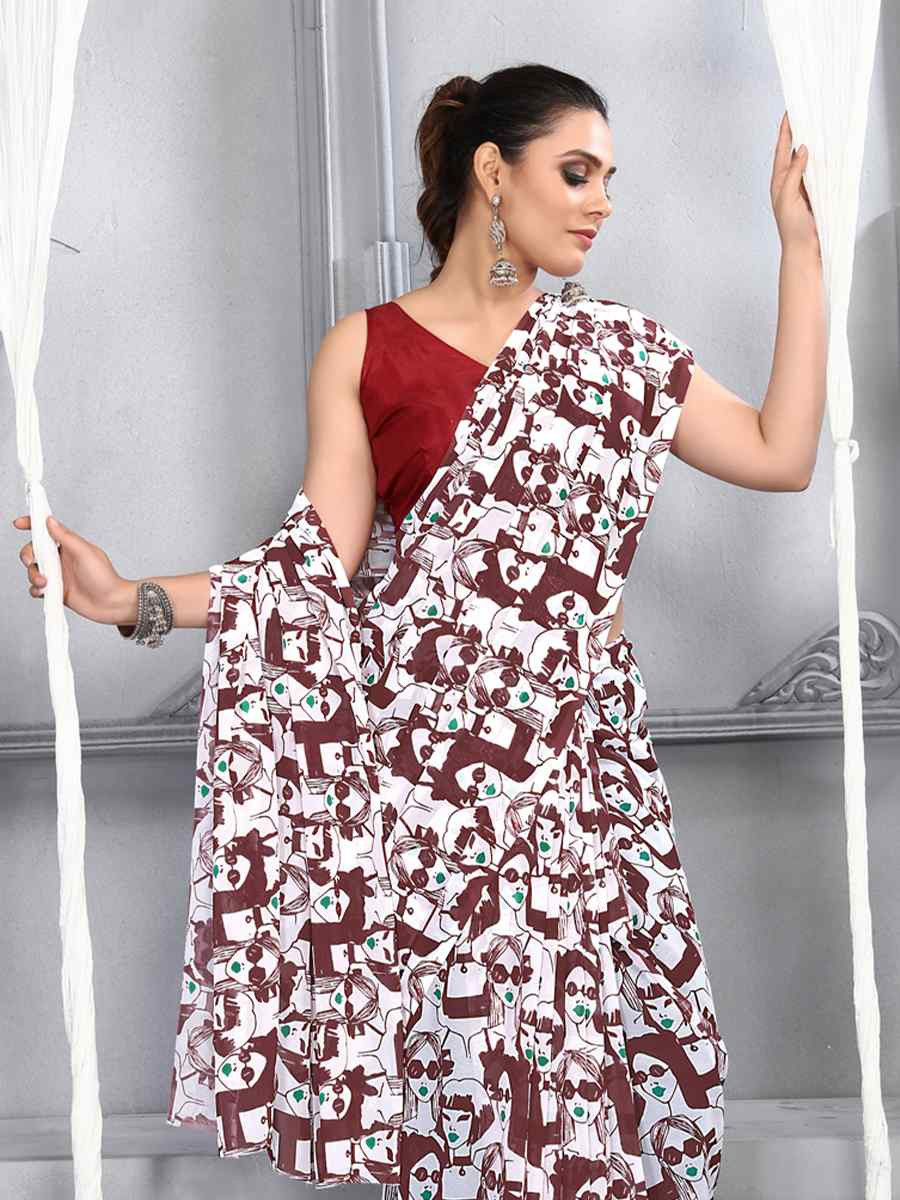 Multi Faux Georgette Printed Festival Party Contemporary Saree