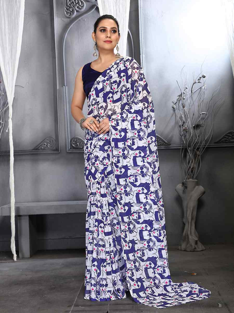 Multi Faux Georgette Printed Festival Party Contemporary Saree